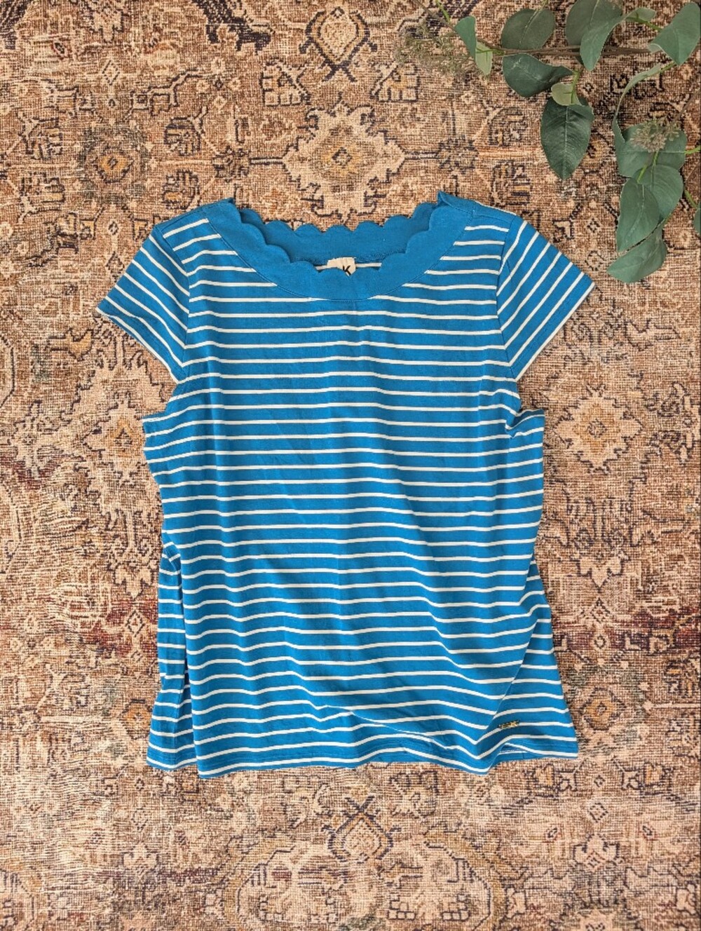 Anne Klein scalloped neck cap sleeve shirt XL